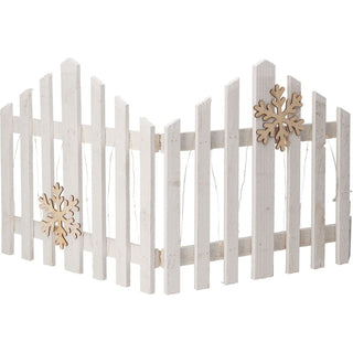 Snowflake LED Light Up Christmas Tree Fence | White Wooden Picket Fence Skirt | Festive Xmas Tree Decoration - 76 x 38cm