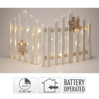 Snowflake LED Light Up Christmas Tree Fence | White Wooden Picket Fence Skirt | Festive Xmas Tree Decoration - 76 x 38cm