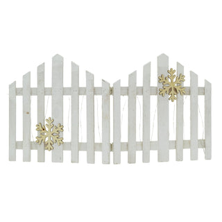 Snowflake LED Light Up Christmas Tree Fence | White Wooden Picket Fence Skirt | Festive Xmas Tree Decoration - 76 x 38cm