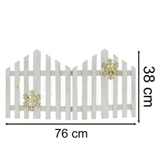 Snowflake LED Light Up Christmas Tree Fence | White Wooden Picket Fence Skirt | Festive Xmas Tree Decoration - 76 x 38cm