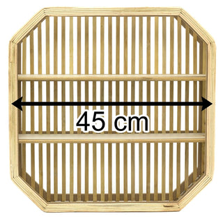 Square Wall Mounted Rattan Floating Shelf Storage Unit | 2 Tier Wooden Floating Shelves | Double Shelf Cube Display Rack Organiser - 45cm