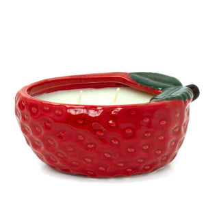 Strawberry Candle in Ceramic Pot | Summer 2 Wick Scented Fruit Candle - 14x9cm