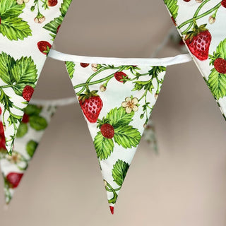 Strawberry Fabric Bunting | Vintage Cotton Garland with 12 Pennants - 3.2m