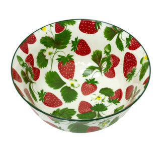 Strawberry Field Bowl | Ceramic Serving Bowl with Floral Strawberry Design 16cm