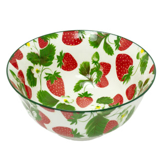 Strawberry Field Bowl | Ceramic Serving Bowl with Floral Strawberry Design 16cm