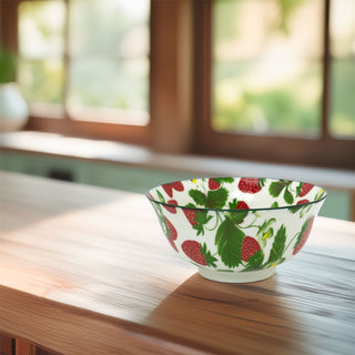 Strawberry Field Bowl | Ceramic Serving Bowl with Floral Strawberry Design 16cm