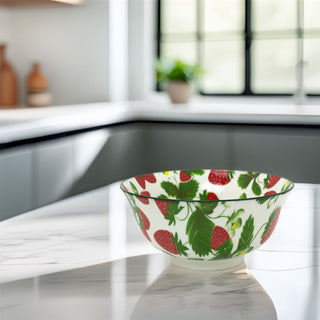 Strawberry Field Bowl | Ceramic Serving Bowl with Floral Strawberry Design 16cm