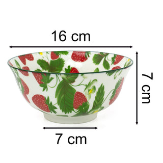 Strawberry Field Bowl | Ceramic Serving Bowl with Floral Strawberry Design 16cm