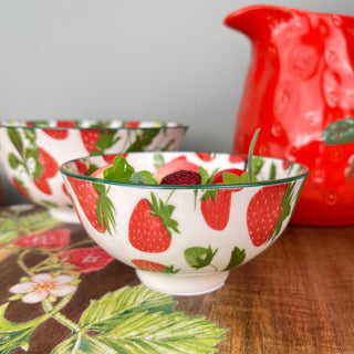 Strawberry Field Bowl | Ceramic Serving Bowl with Floral Strawberry Design 16cm