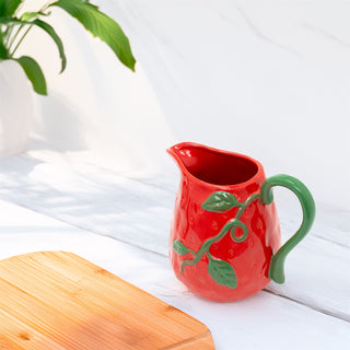 Strawberry Flower Jug Vase | Ceramic Decorative Pitcher for Flowers - 16cm