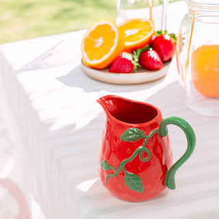 Strawberry Flower Jug Vase | Ceramic Decorative Pitcher for Flowers - 16cm