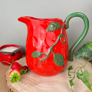 Strawberry Flower Jug Vase | Ceramic Decorative Pitcher for Flowers - 16cm