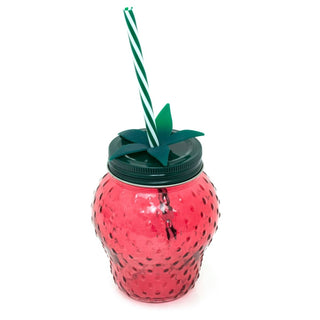 Strawberry Glass Drinking Jar with Lid & Straw | Fun Summer Mason Jar - 450ml