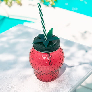 Strawberry Glass Drinking Jar with Lid & Straw | Fun Summer Mason Jar - 450ml
