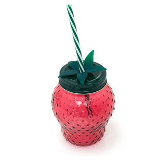 Strawberry Glass Drinking Jar with Lid & Straw | Fun Summer Mason Jar - 450ml