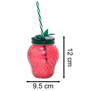 Strawberry Glass Drinking Jar with Lid & Straw | Fun Summer Mason Jar - 450ml