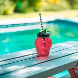Strawberry Glass Drinking Jar with Lid & Straw | Fun Summer Mason Jar - 450ml