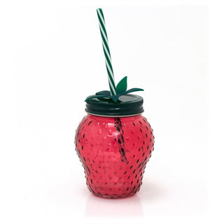 Strawberry Glass Drinking Jar with Lid & Straw | Fun Summer Mason Jar - 450ml