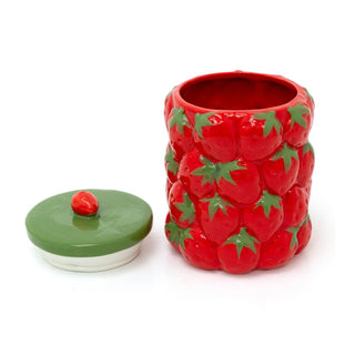Strawberry Kitchen Storage Jar | Ceramic Strawberries Cookie Jar with Lid - 18cm