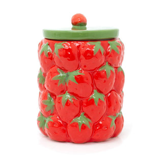 Strawberry Kitchen Storage Jar | Ceramic Strawberries Cookie Jar with Lid - 18cm