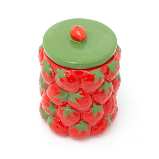 Strawberry Kitchen Storage Jar | Ceramic Strawberries Cookie Jar with Lid - 18cm