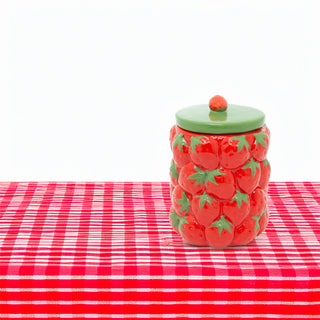 Strawberry Kitchen Storage Jar | Ceramic Strawberries Cookie Jar with Lid - 18cm