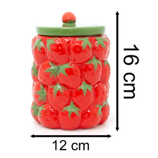 Strawberry Kitchen Storage Jar | Ceramic Strawberries Cookie Jar with Lid - 18cm