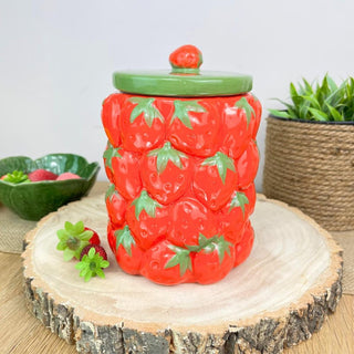 Strawberry Kitchen Storage Jar | Ceramic Strawberries Cookie Jar with Lid - 18cm