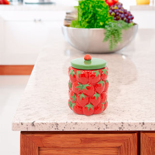 Strawberry Kitchen Storage Jar | Ceramic Strawberries Cookie Jar with Lid - 18cm