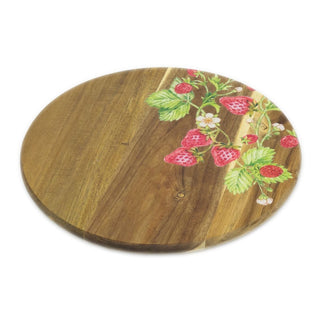 Strawberry Wooden Lazy Susan | Acacia Wood Rotating Serving Platter - 35cm