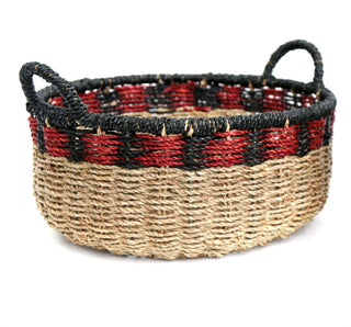 Stunning Set Of 2 Black and Red Storage Baskets ~ Small Woven Seagrass Basket