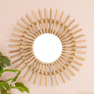 Sunburst Wall Mirror | Round Wall - Mounted Wooden Sun Mirror For Walls - 50cm