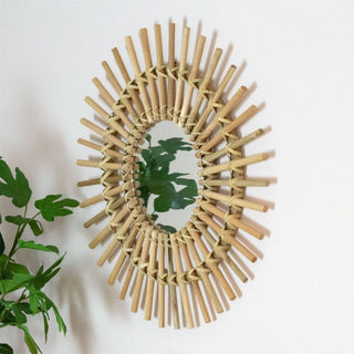 Sunburst Wall Mirror | Round Wall - Mounted Wooden Sun Mirror For Walls - 50cm