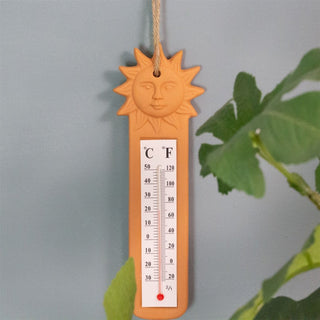 Terracotta Sun Wall Hanging Thermometer | Traditional Indoor Outdoor Thermometer