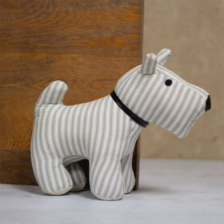Toby Striped Scottie Dog Doorstop | Grey Stripey Fabric Dog Door Stop - 32cm