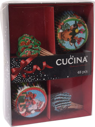 Traditional Design Cupcake Holder Baking Case Set With Festive Cocktail Stick Decorations