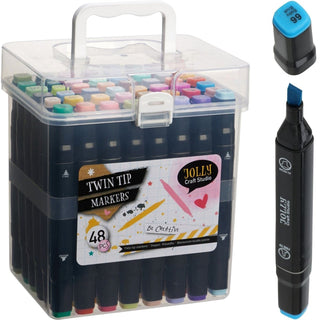 Twin Tip Marker Pens 48 Pack in Case | Dual - Ended Colouring Pens for Art & Craft