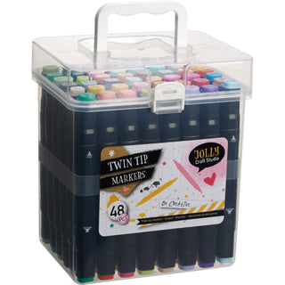 Twin Tip Marker Pens 48 Pack in Case | Dual - Ended Colouring Pens for Art & Craft