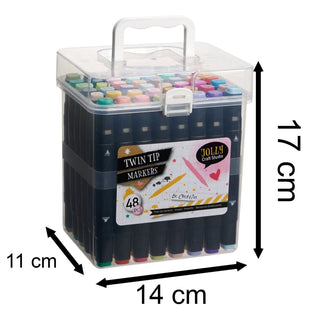 Twin Tip Marker Pens 48 Pack in Case | Dual - Ended Colouring Pens for Art & Craft