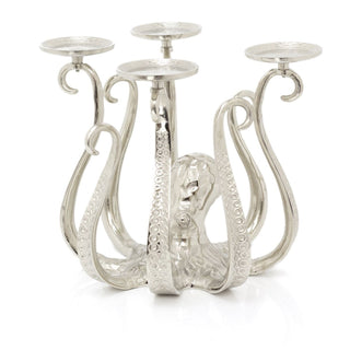 Unique Extra Large Octopus Candle Holder | Silver Metal Octopus Candelabra | Octopus Candlestick 4 Pillar Candle Holder