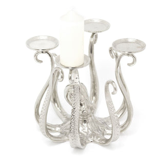Unique Extra Large Octopus Candle Holder | Silver Metal Octopus Candelabra | Octopus Candlestick 4 Pillar Candle Holder