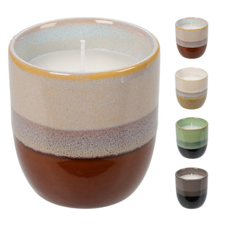 Unscented Candle & Ceramic Holder | White Wax Candle in Ombre Glaze Pot - 10x6cm