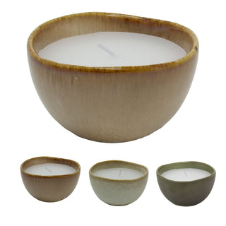 Unscented Candle & Ceramic Holder | White Wax Candle in Porcelain Bowl - 10x6cm