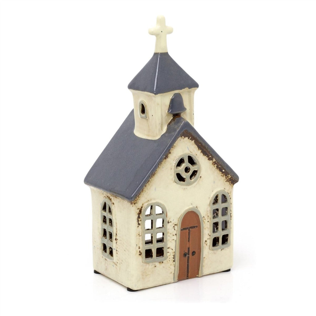 Village Church Tealight Candle Holder | Rustic Pottery Chapel Tea Ligh ...
