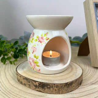 Vintage Rose Ceramic Essential Oil Burner & Candle Holder - Aromatherapy Gift