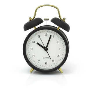 Vintage Style Black Metal Twin Bell Alarm Clock | Retro Battery Operated Bedside Alarm Clock | Traditional Bell Alarm Clock