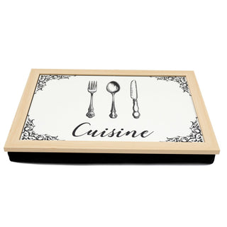 Vintage Style Cuisine Lap Tray With Cushion | Large Bean Bag Lap Tray - 43x32cm