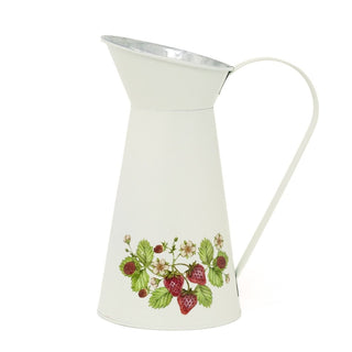 Vintage Style Strawberry Jug Vase | Rustic Tin Pitcher for Dried Flowers - 26cm