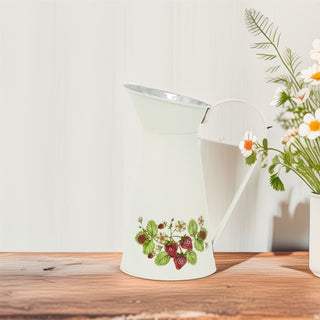 Vintage Style Strawberry Jug Vase | Rustic Tin Pitcher for Dried Flowers - 26cm