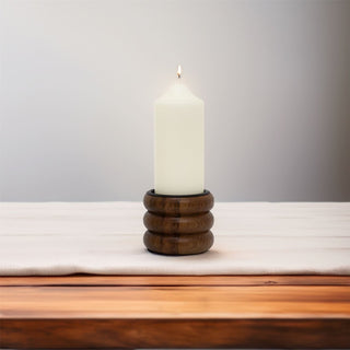 Walnut Pillar Candle Holder | Wooden Candlestick for Pillar Candles - 8cm